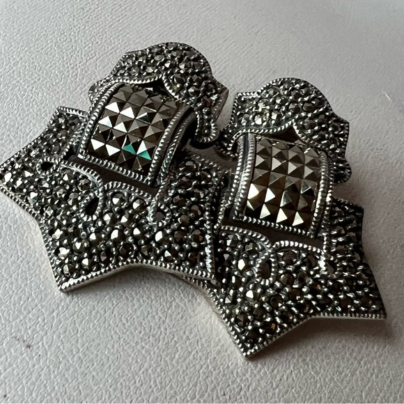 VINTAGE JUDITH JACK LARGE MARCASITE EARRINGS 925 STERLING SLVR MATCH RING LISTED